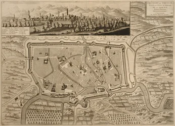 Mapa de Treviso, de «Les Villes de Venetie», 1704, publicado por Pierre Mortier en Ámsterdam